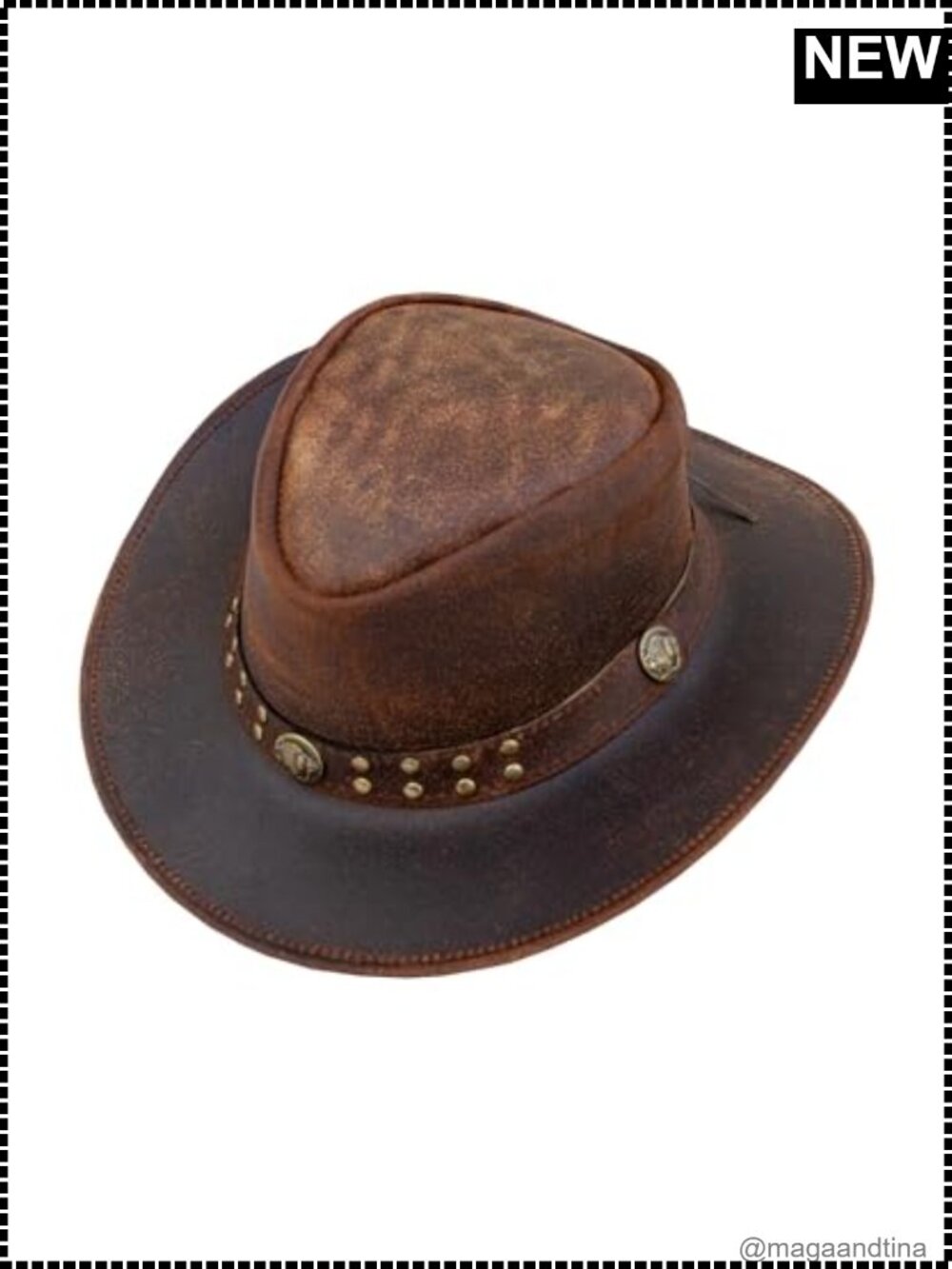 Genuine Leather Cowboy Hat Western Steampunk Studded Deadman Top Hat